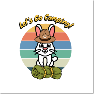 Funny white rabbit wants to go camping Posters and Art